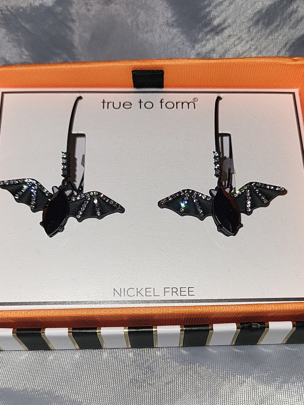 True To Form Black Bat Crystal Drop Earrings Te